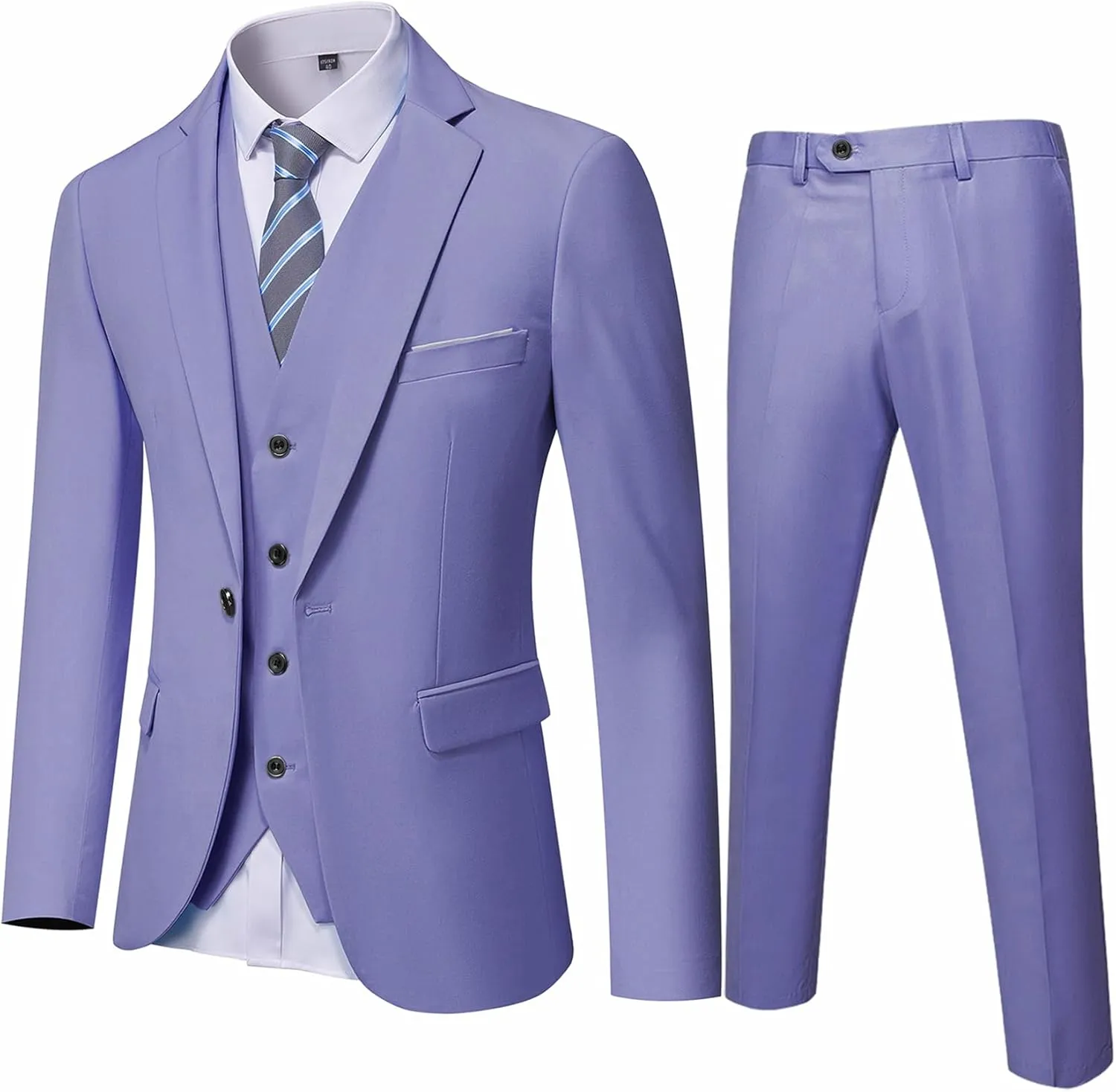 MY'S Men's Blazer Vest Pants Set, One Button Jacket Waistcoat and Trousers, Solid Party Wedding Dress