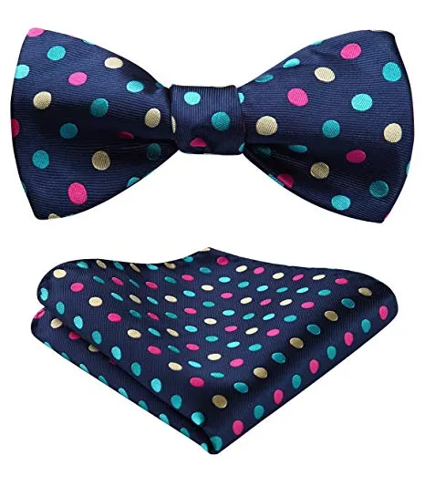 Navy Blue Silk Bow Tie Set-HDNX25