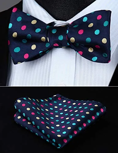 Navy Blue Silk Bow Tie Set-HDNX25