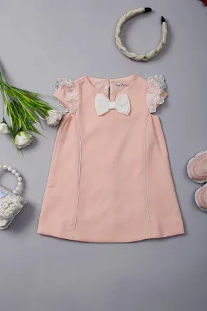 One Friday Baby Girls Peach Laced Sleeves Dress