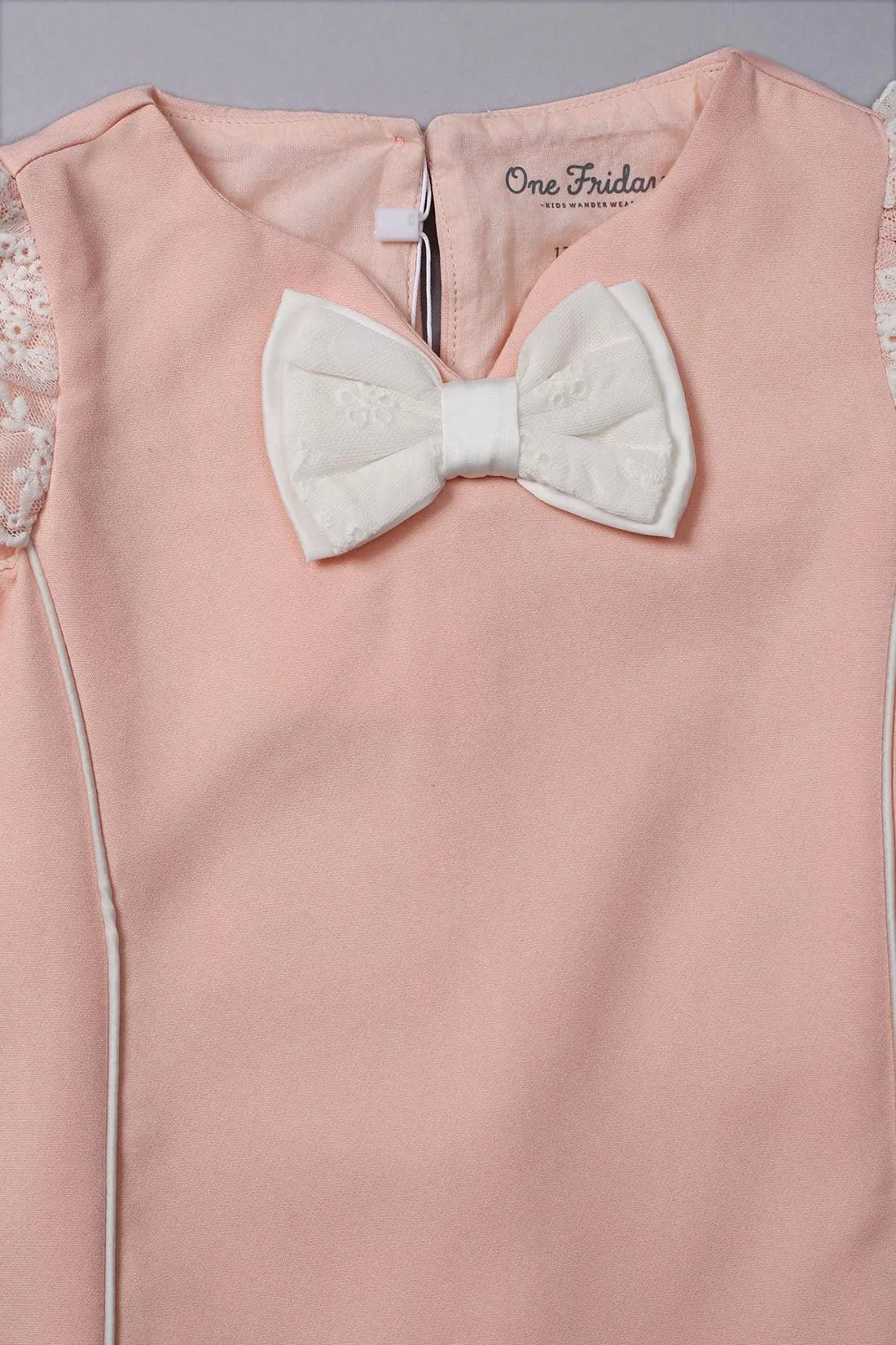 One Friday Baby Girls Peach Laced Sleeves Dress