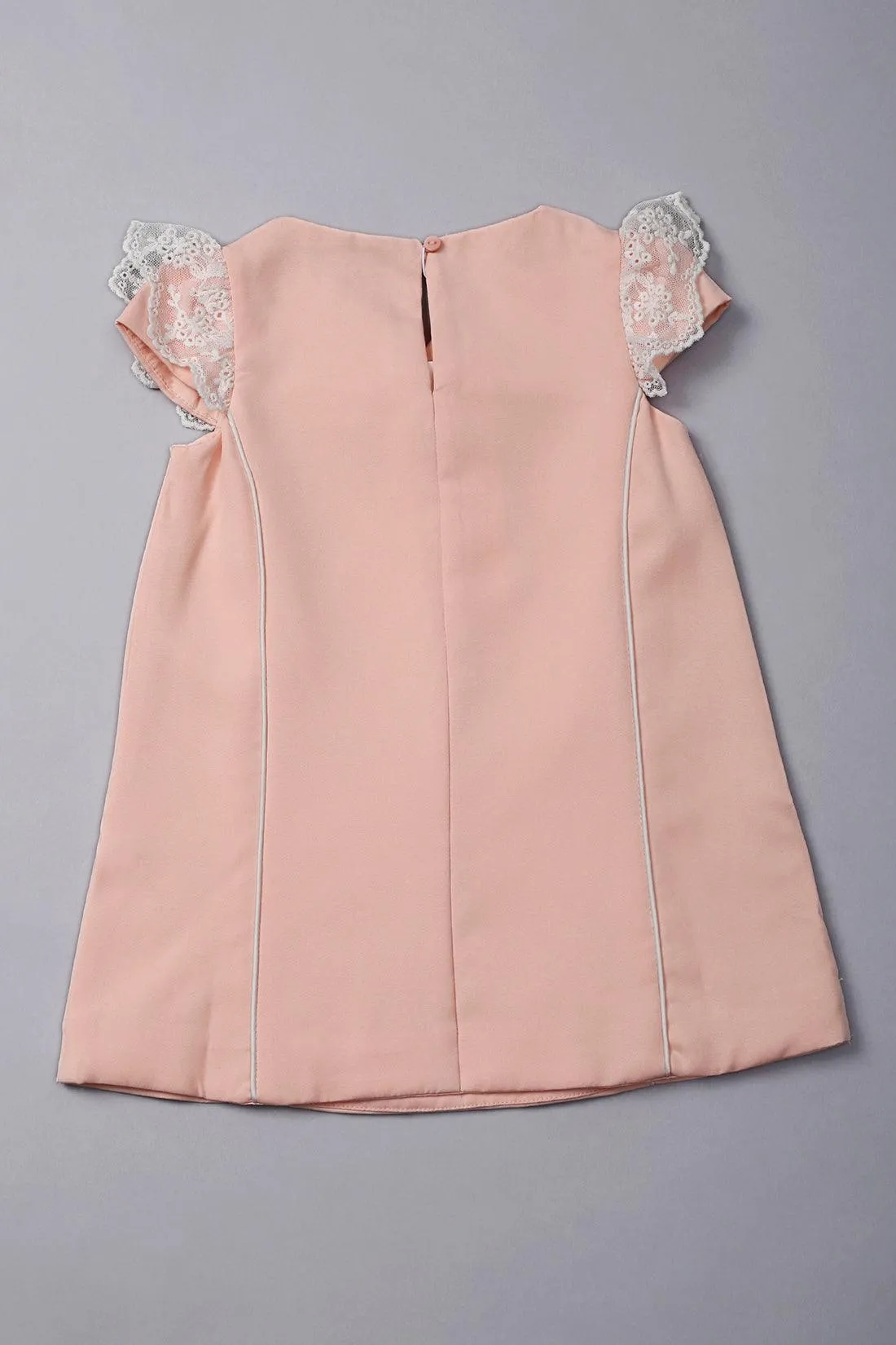 One Friday Baby Girls Peach Laced Sleeves Dress