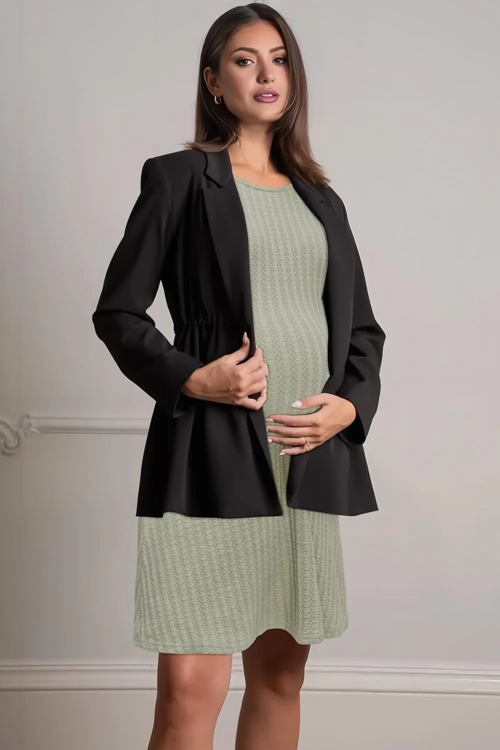 OUGES 2024 Fall Sweater Dress for Women Crew Neck Long Sleeve Knit Lightweight Casual Dresses