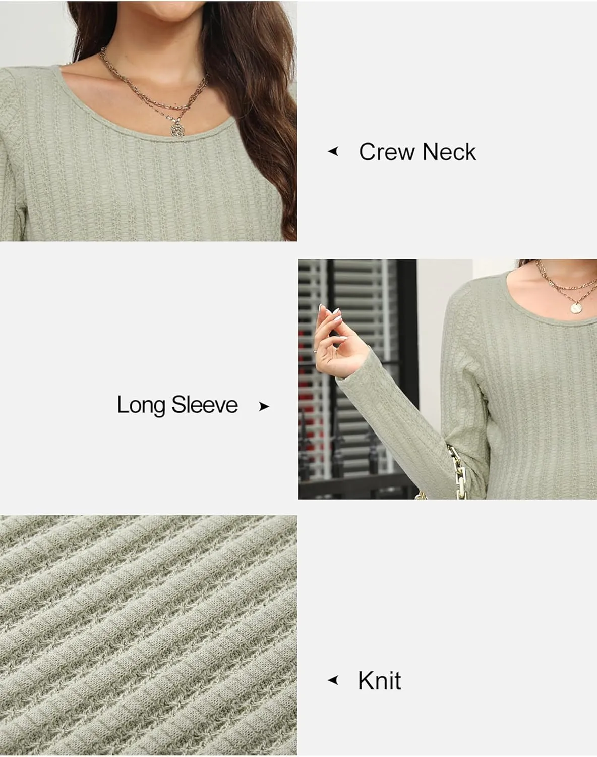 OUGES 2024 Fall Sweater Dress for Women Crew Neck Long Sleeve Knit Lightweight Casual Dresses