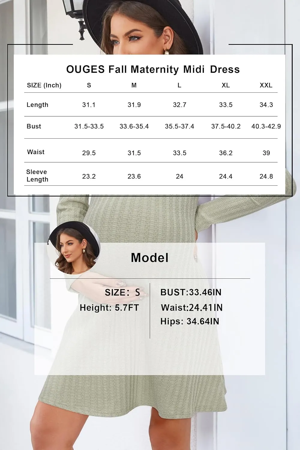 OUGES 2024 Fall Sweater Dress for Women Crew Neck Long Sleeve Knit Lightweight Casual Dresses