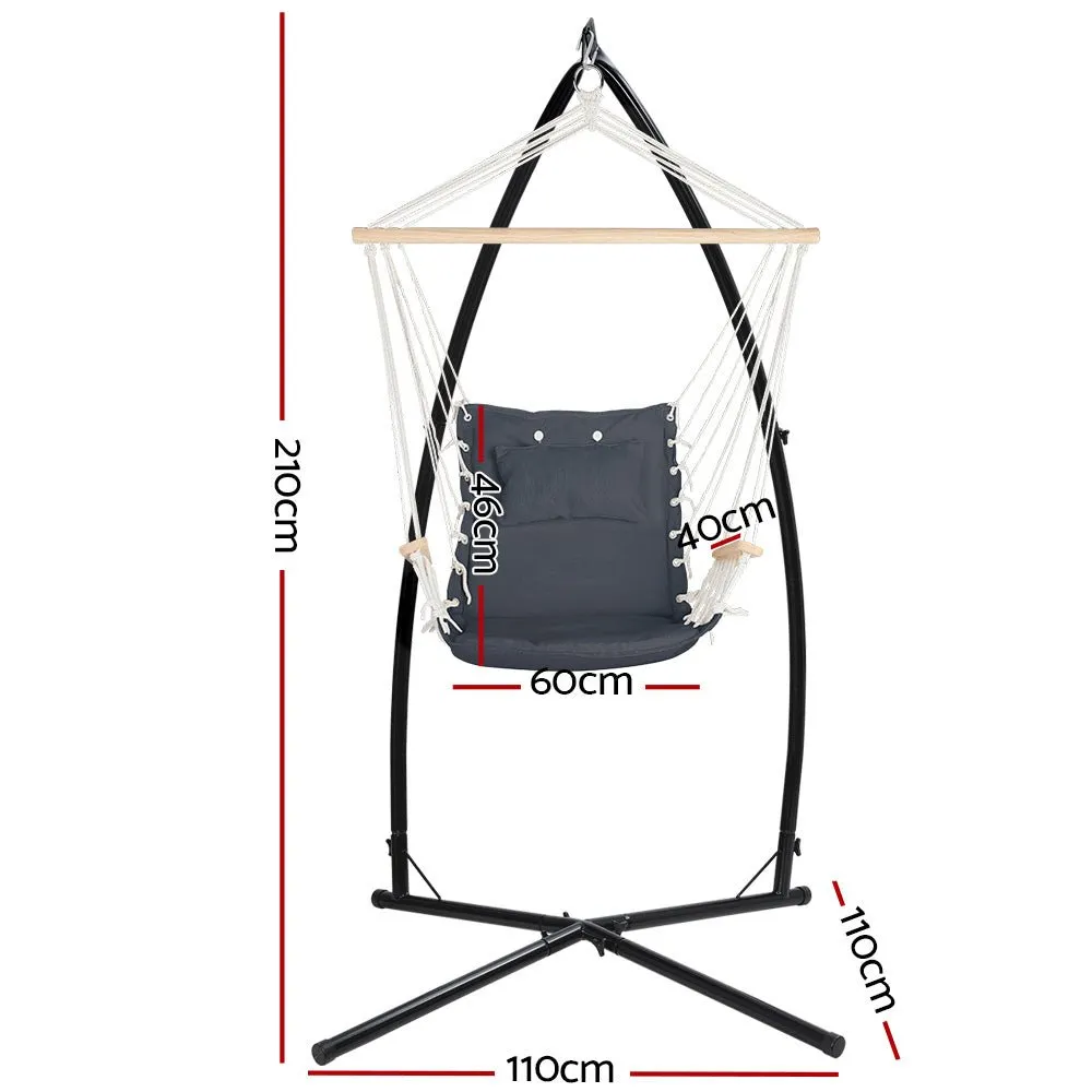 Outdoor Hammock Chair with Steel Stand Hanging Hammock Beach Grey
