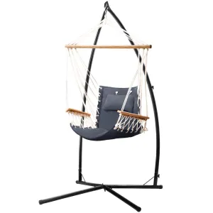 Outdoor Hammock Chair with Steel Stand Hanging Hammock Beach Grey