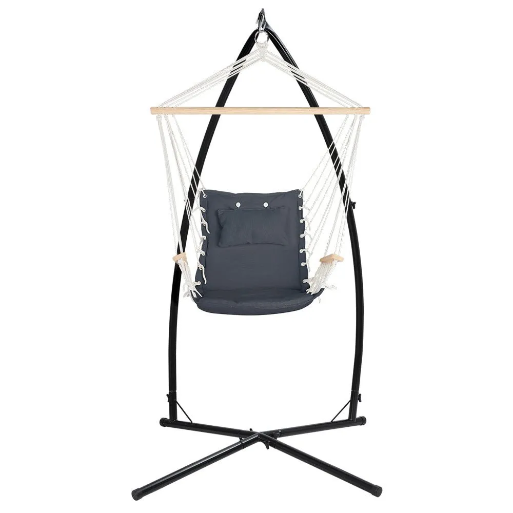 Outdoor Hammock Chair with Steel Stand Hanging Hammock Beach Grey
