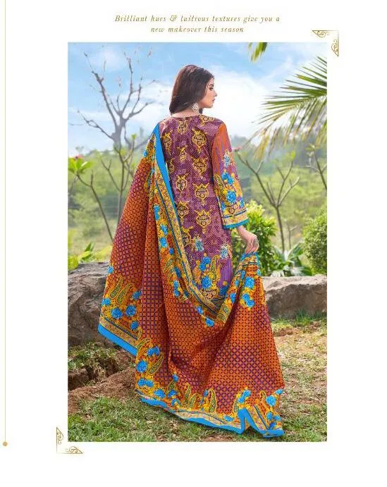 Pakistani Lawn Cotton Unstitched Suit Dress Material Purple