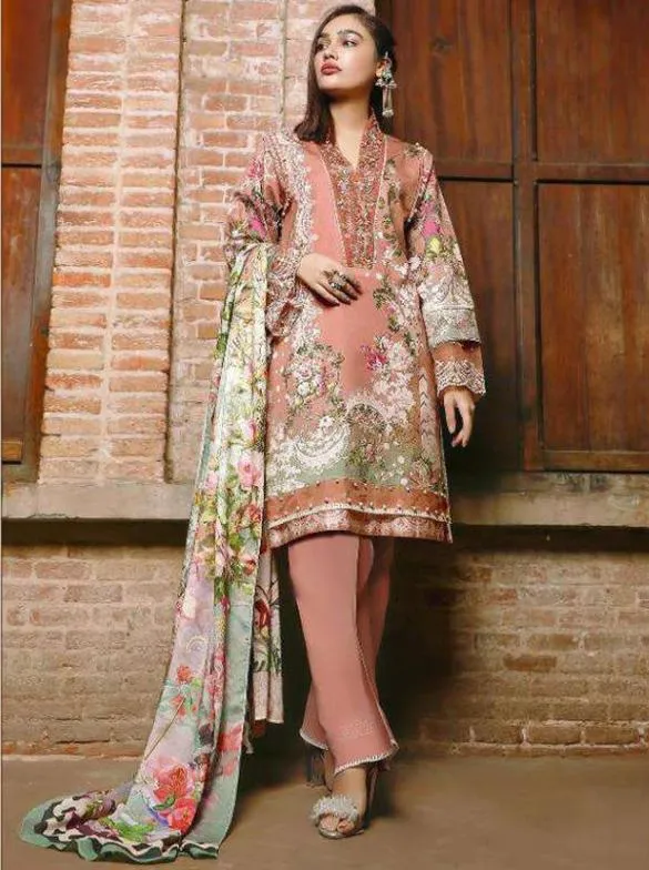 Pakistani Pink Cotton Unstitched Suit Material for Women