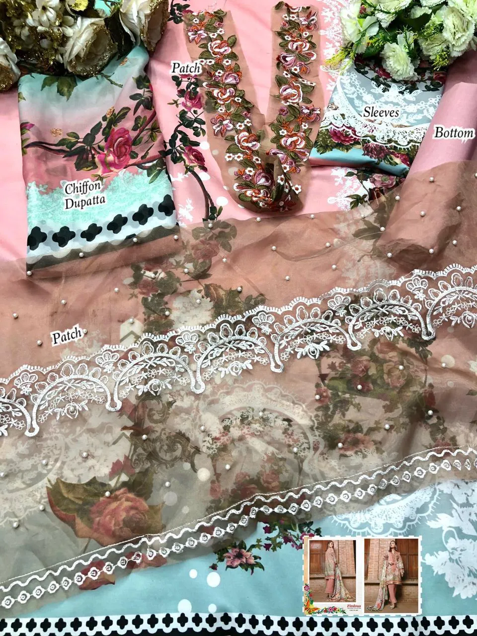 Pakistani Pink Cotton Unstitched Suit Material for Women
