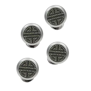 Pave' Marcasite Greek Key Pattern Sterling Silver Tuxedo Studs