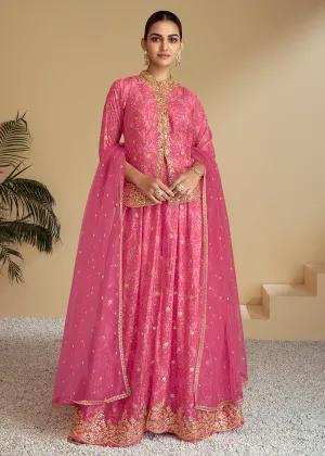 Pink Embroidered Kurti Style Palazzo Style Suit