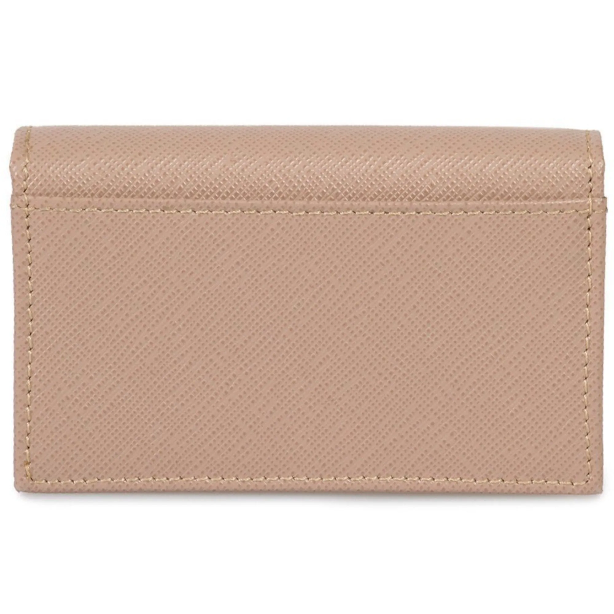 Prada Saffiano Leather Credit Card Holder Wallet Cammeo Beige Gold Logo