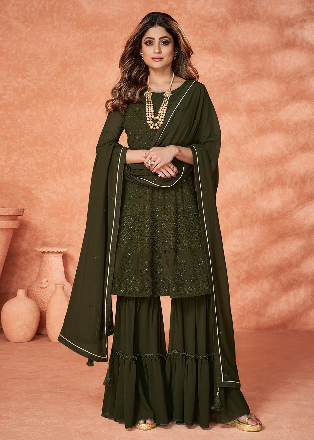 Precious Green Gharara Style Wedding Festive Suit