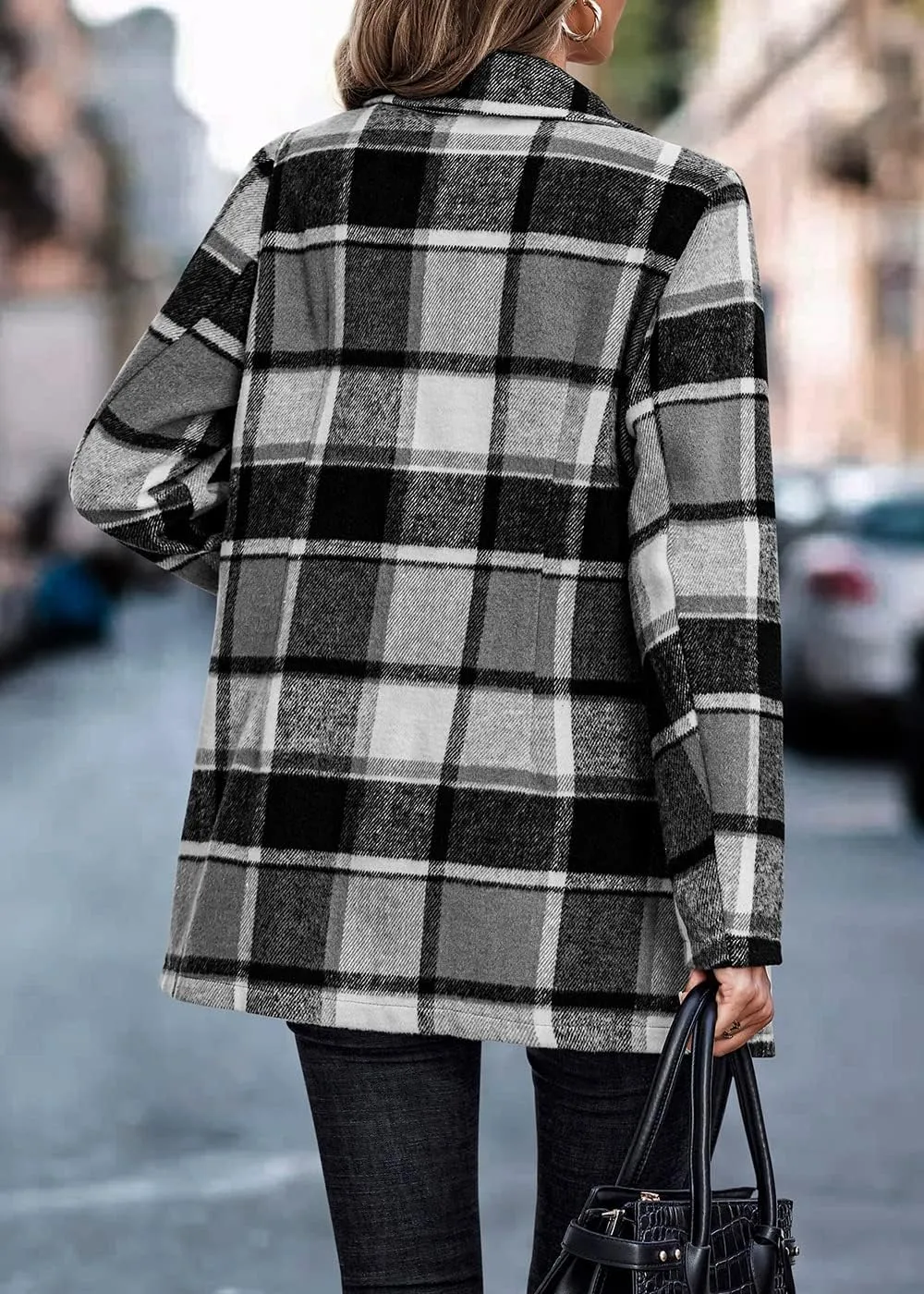PRETTYGARDEN Women's Plaid Shacket Jacket Trendy Casual Button Wool Blend Winter Tartan Trench Coat with Pockets