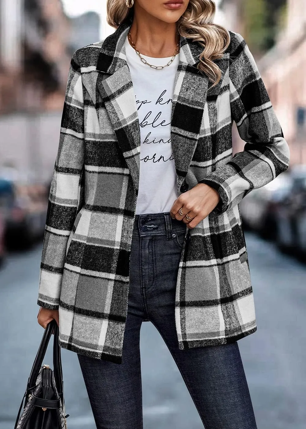 PRETTYGARDEN Women's Plaid Shacket Jacket Trendy Casual Button Wool Blend Winter Tartan Trench Coat with Pockets