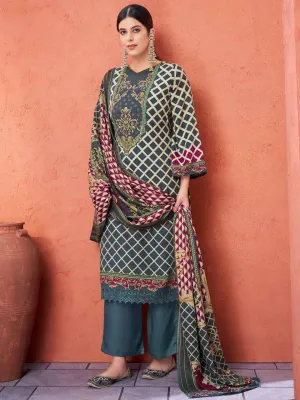Printed Grey Unstitched Pashmina Winter Suit Dress Material for Women