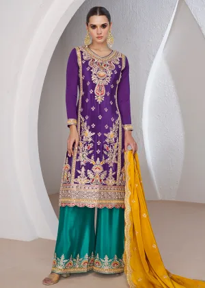 Purple & Teal Ceremonial Designer Palazzo Suit