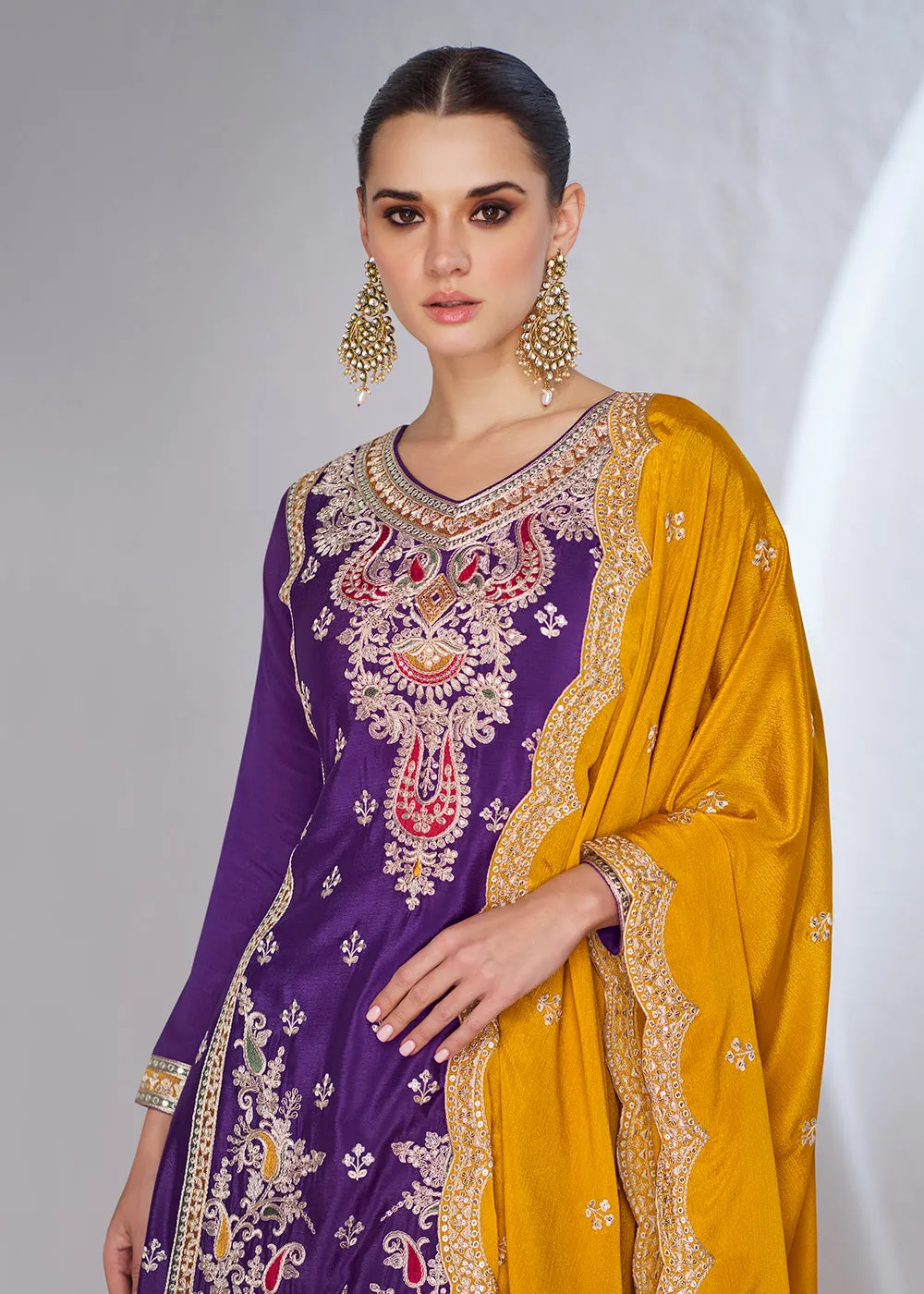 Purple & Teal Ceremonial Designer Palazzo Suit
