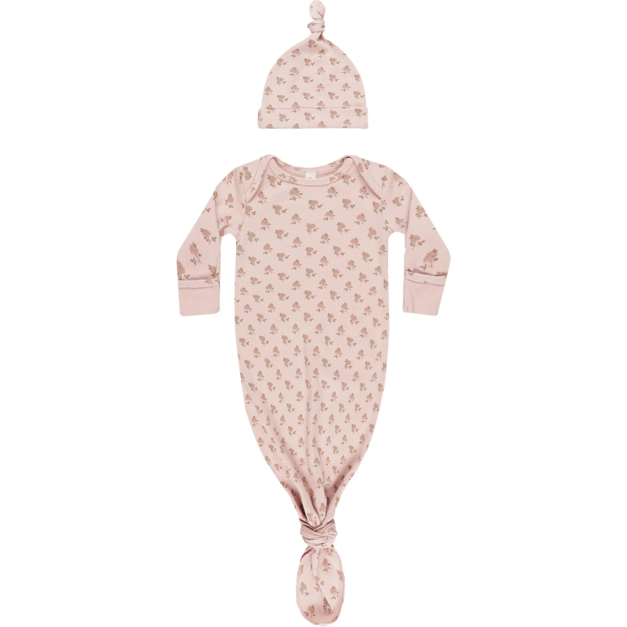 Quincy Mae Knotted Baby Gown   Hat Set || Rose