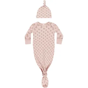 Quincy Mae Knotted Baby Gown   Hat Set || Rose