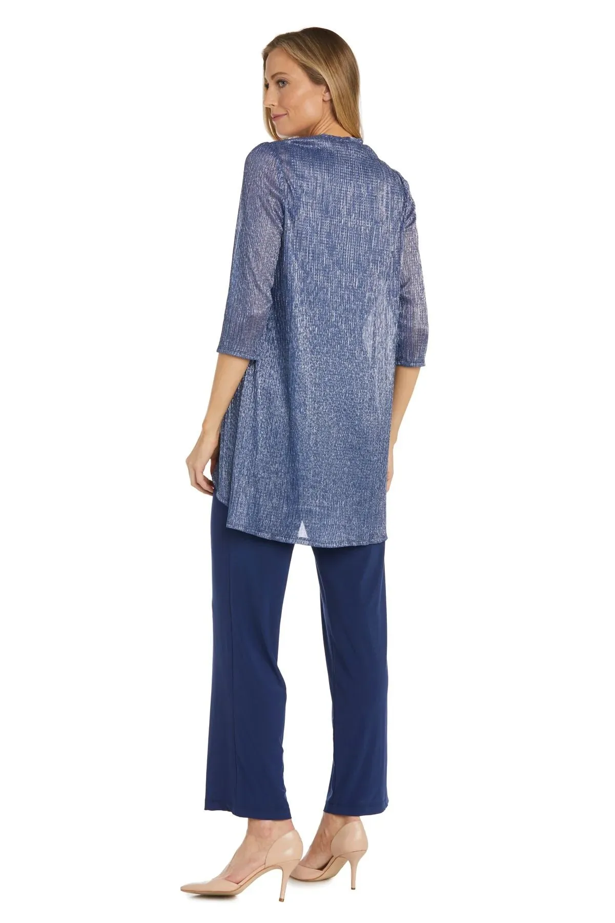 R&M Richards Women's Three Piece Metallic Crinkle Duster Mother of the Bride Pantsuit