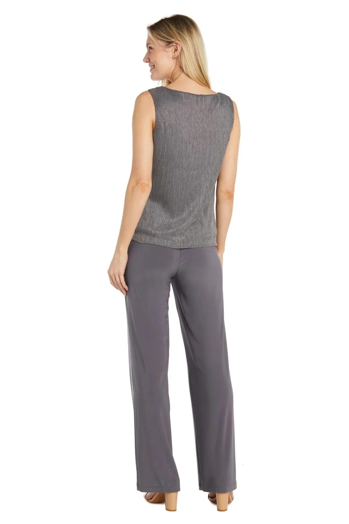 R&M Richards Women's Three Piece Metallic Crinkle Duster Mother of the Bride Pantsuit