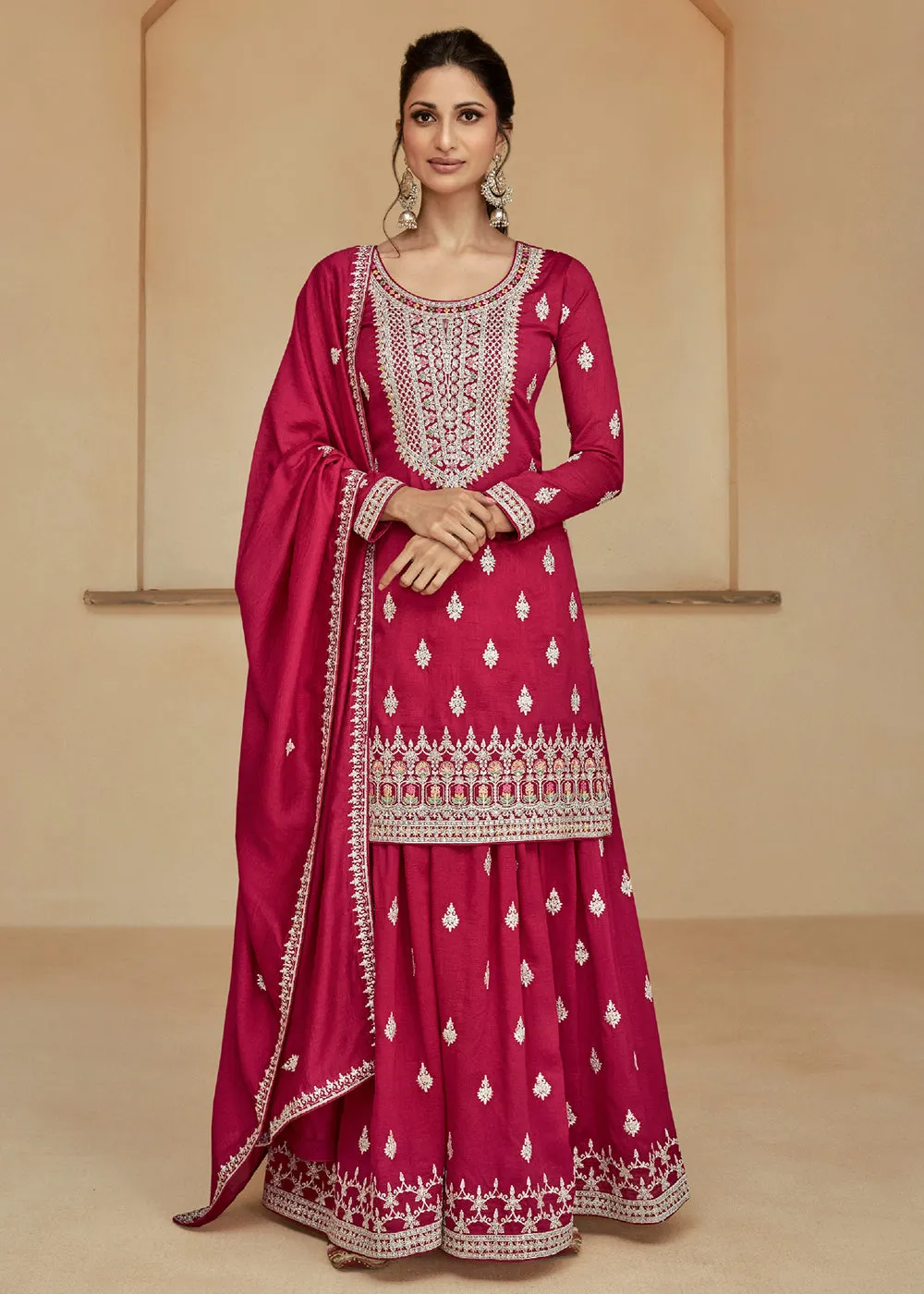 Rani Pink Zari & Sequins Work Palazzo Salwar Suit