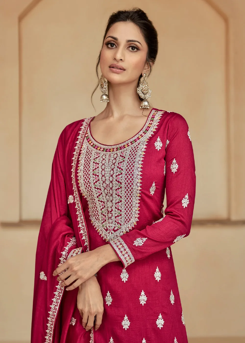 Rani Pink Zari & Sequins Work Palazzo Salwar Suit