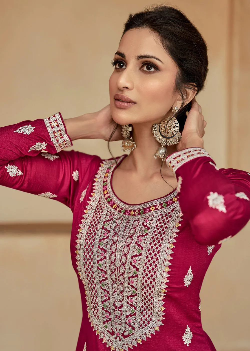 Rani Pink Zari & Sequins Work Palazzo Salwar Suit