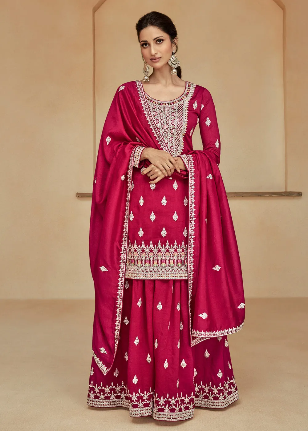 Rani Pink Zari & Sequins Work Palazzo Salwar Suit