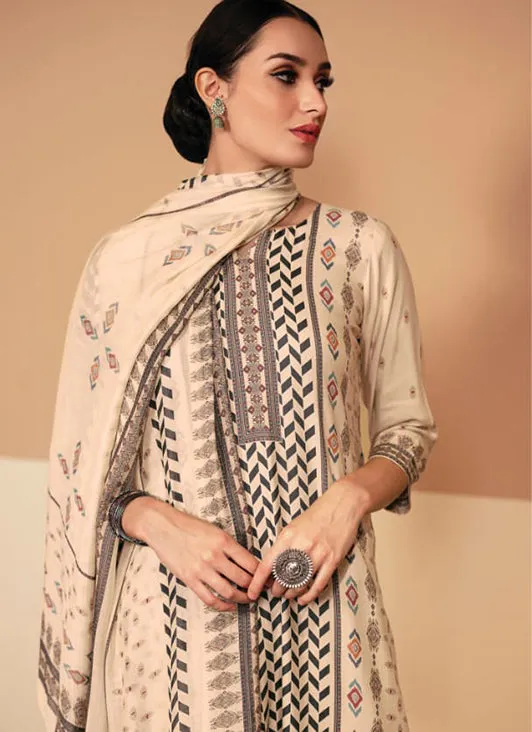 Rivaa Cream Cotton Satin Unstitched Suit Dress Material for Women