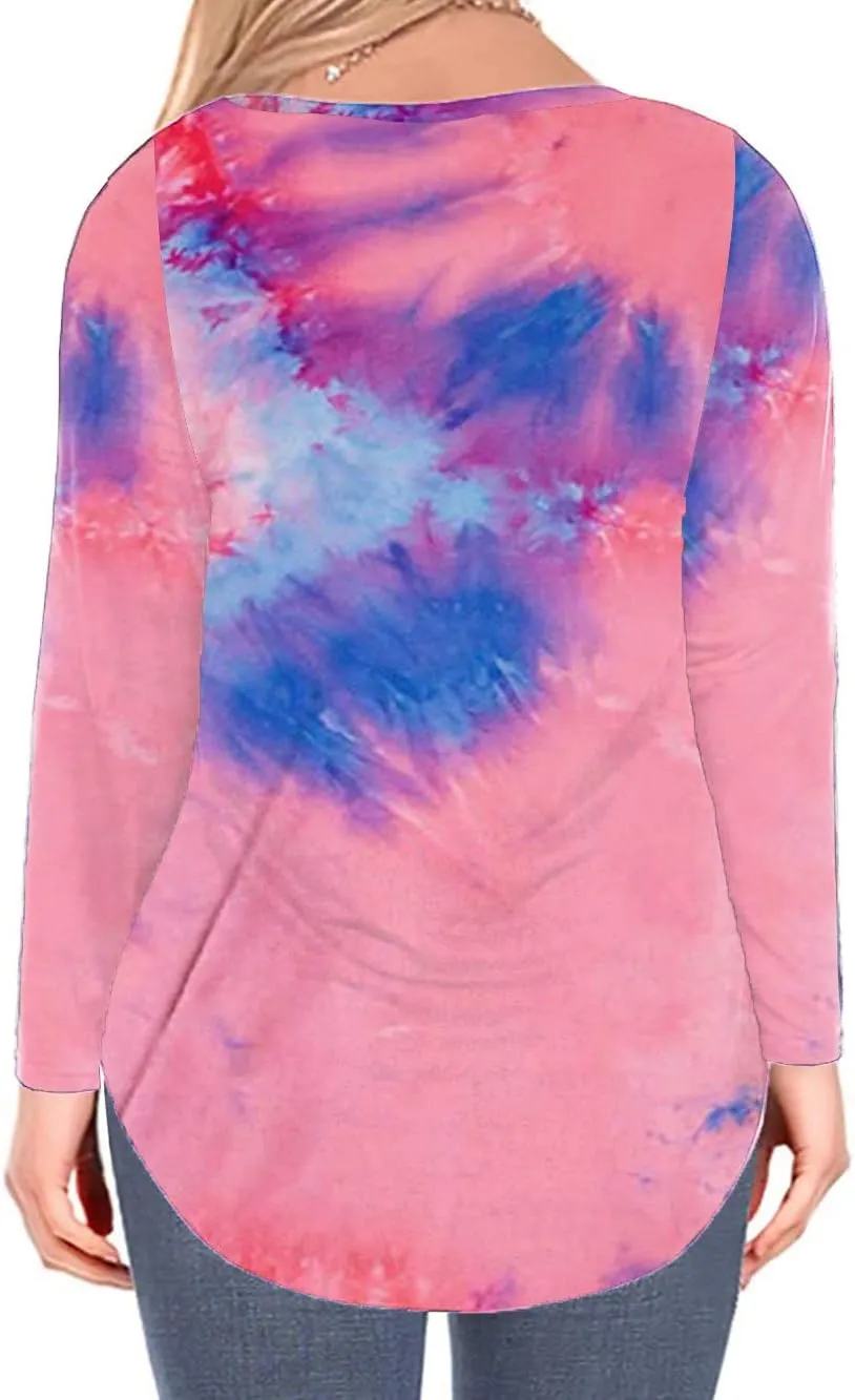 ROSRISS Plus Size Tops for Women Long Sleeve Tees V Neck Tunics Solid Color Blouse T Shirts
