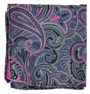 Royal Grey and Hot Pink Paisley Men's Pocket Square