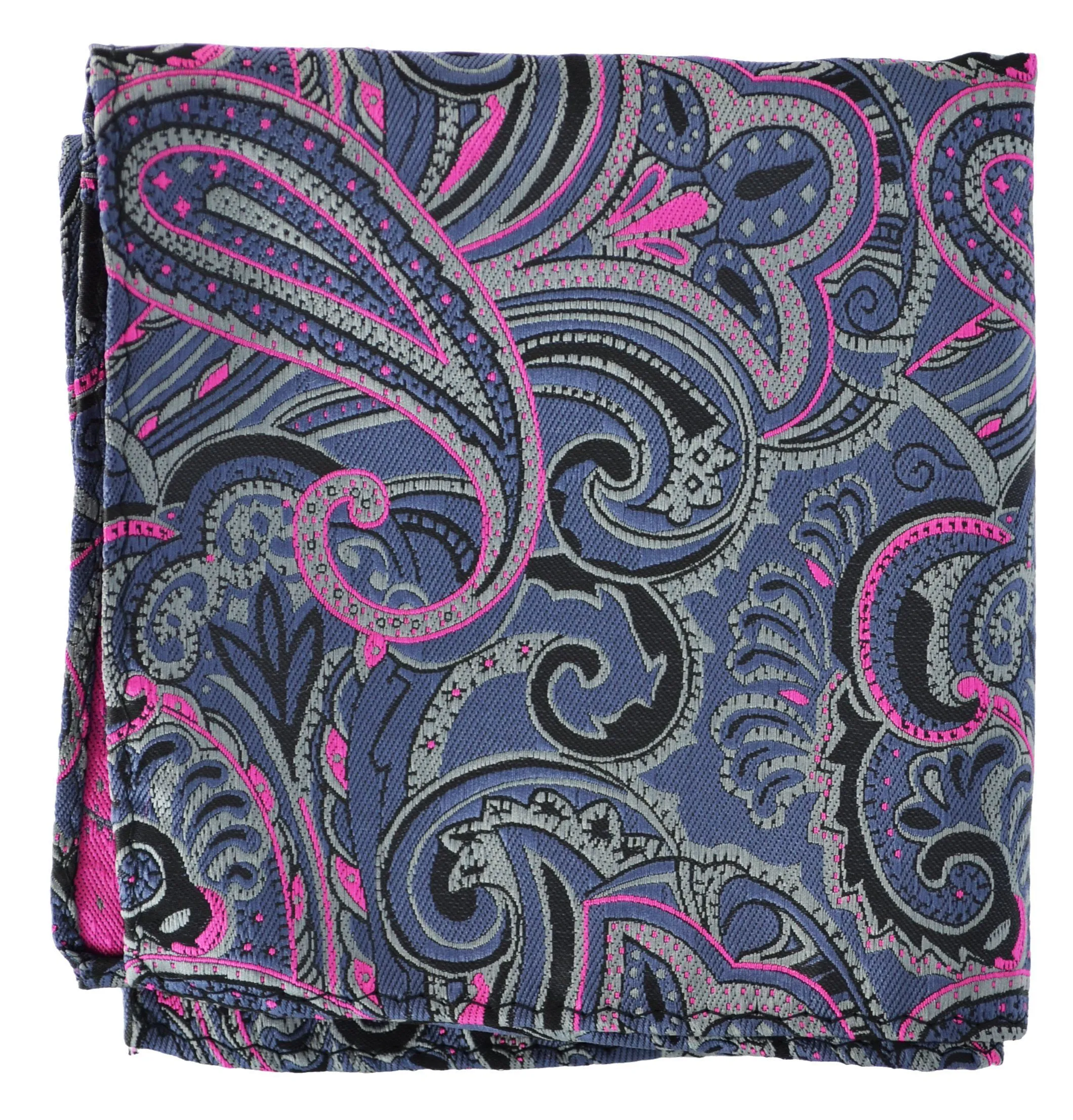 Royal Grey and Hot Pink Paisley Men's Pocket Square