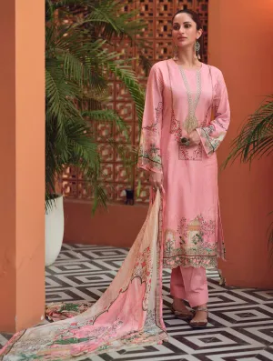 Sadhana Pakistani Print Unstitched Cotton Salwar Suits Material Pink