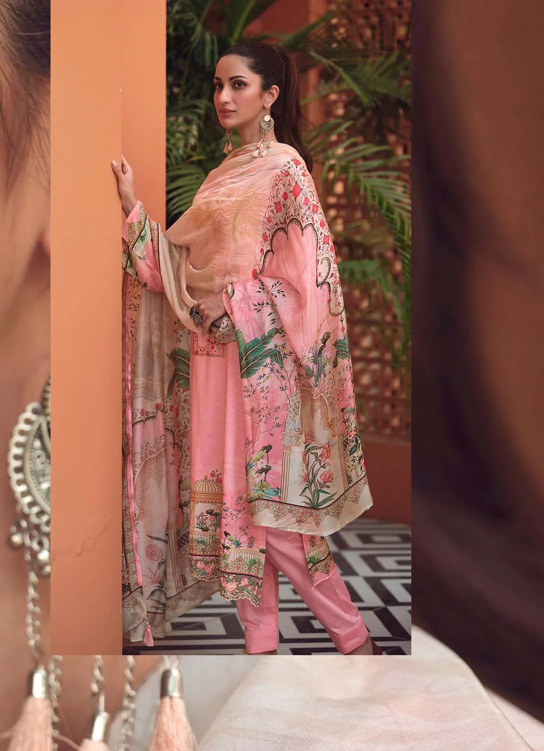 Sadhana Pakistani Print Unstitched Cotton Salwar Suits Material Pink