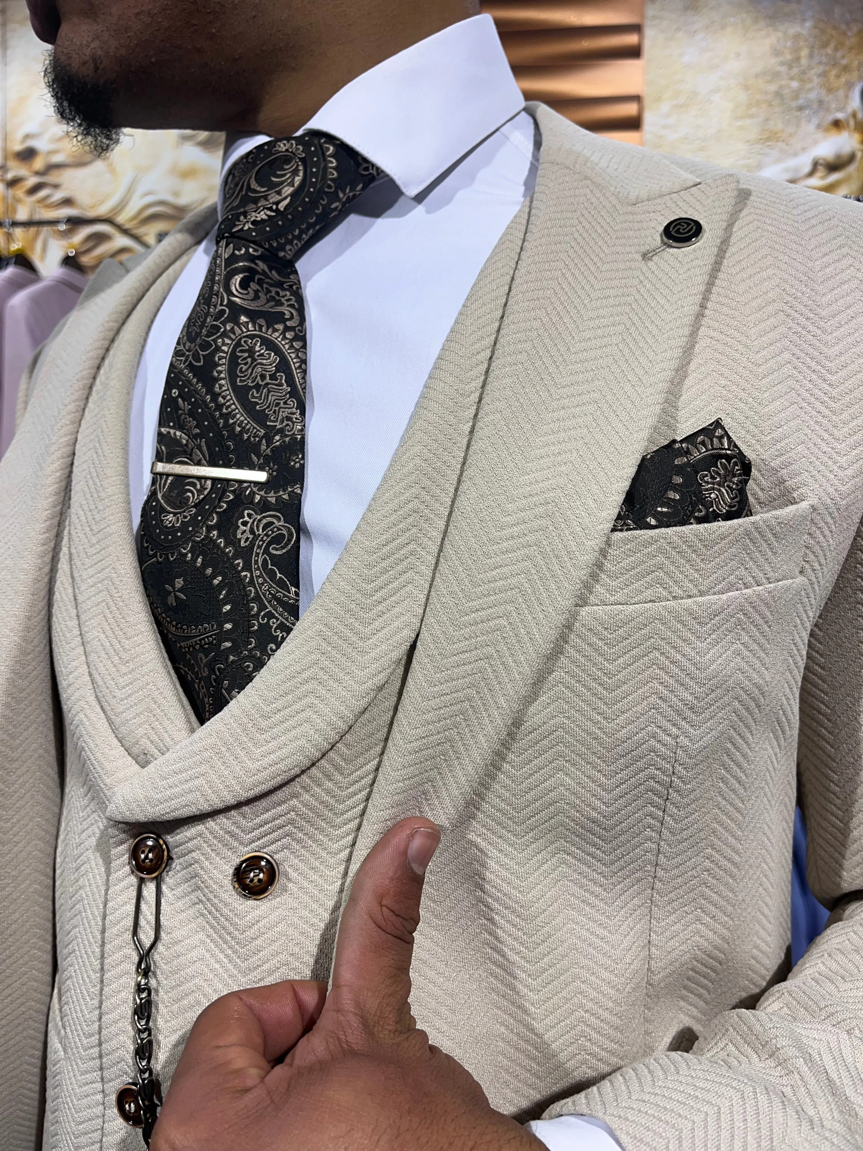 Santorini - Beige 3 Piece Suit