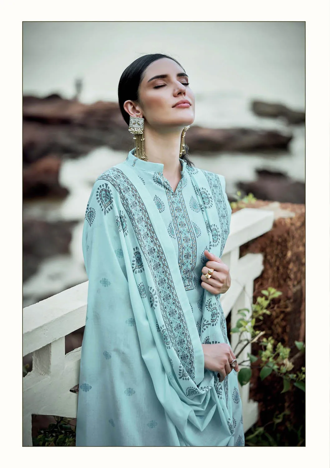Sargam Unstitched Blue Cotton Suits Dress Materials for Women