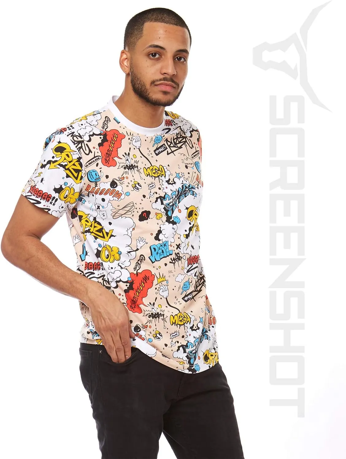 Screenshotbrand Mens Hipster Hip-Hop Urban Tees - NYC Street Fashion Graffiti Animation Print T-Shirt