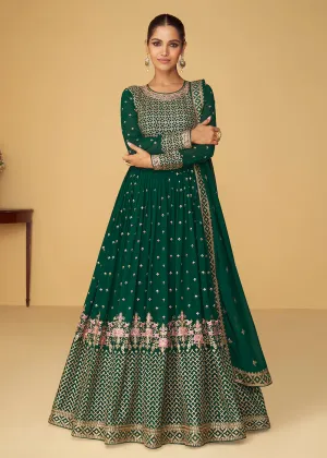 Sequins & Thread Real Georgette Green Indian Anarkali Suit