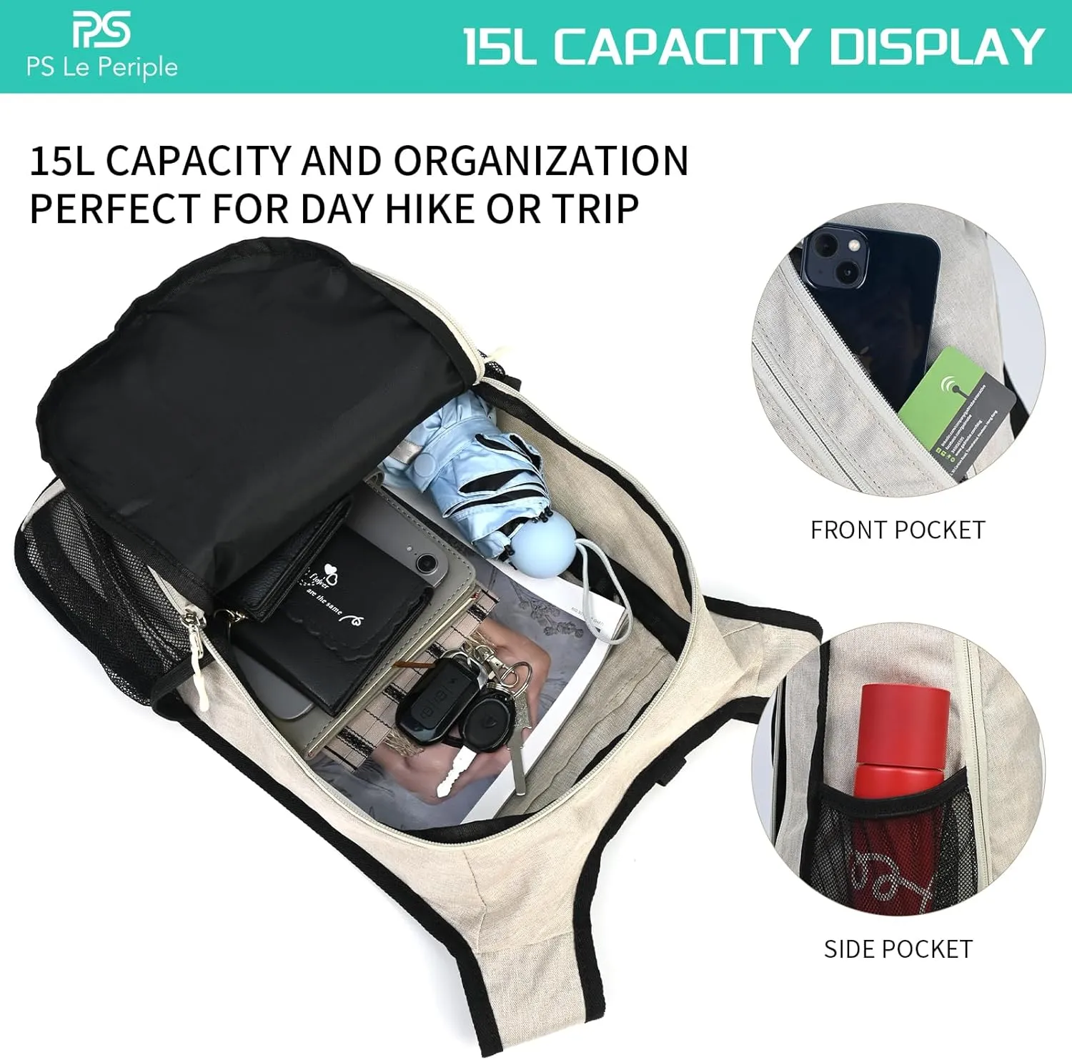 Small Daypack 15L Hiking Backpack Foldable Small Backpack Lightweight Packable backpack Travel Day pack for Women Men,beige(brady)