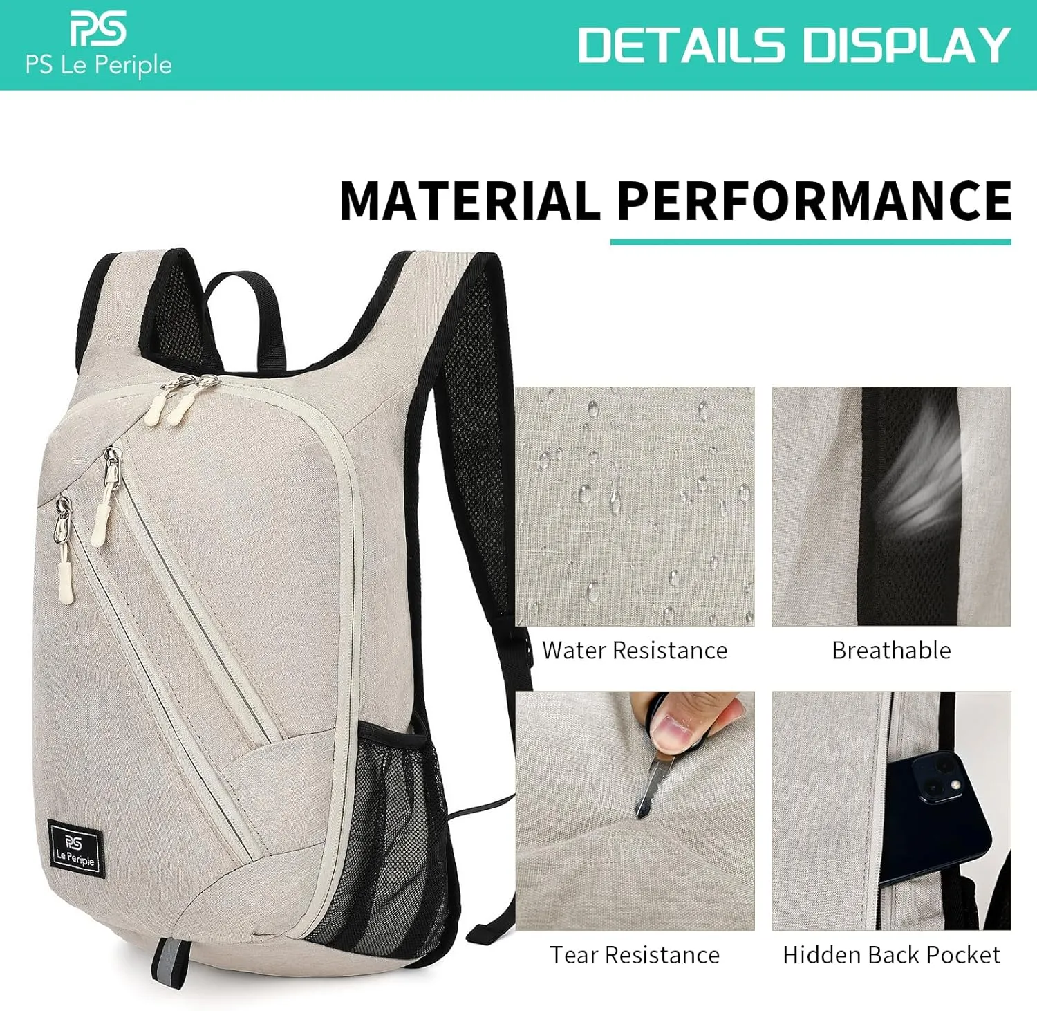 Small Daypack 15L Hiking Backpack Foldable Small Backpack Lightweight Packable backpack Travel Day pack for Women Men,beige(brady)