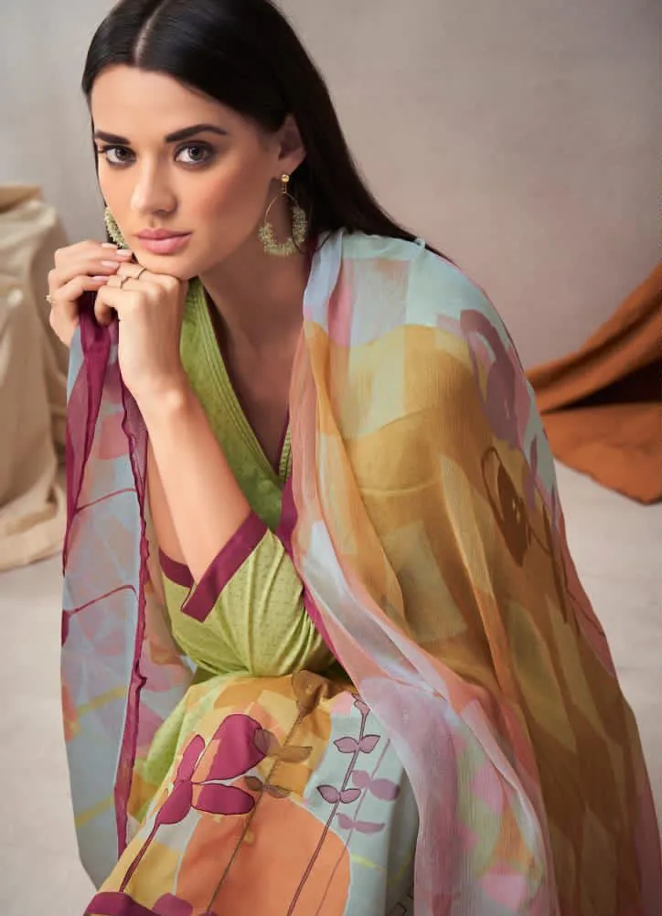 Sudriti Sahiba Pure Cotton Green Unstitched Women Suits Dress Material