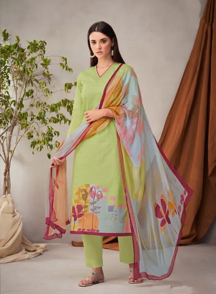 Sudriti Sahiba Pure Cotton Green Unstitched Women Suits Dress Material