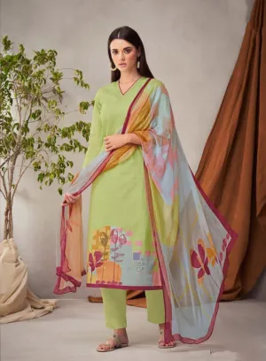 Sudriti Sahiba Pure Cotton Green Unstitched Women Suits Dress Material