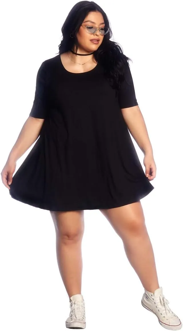 SWEETKIE Elbow Sleeve Trapeze Dress, Hits Mid Thigh with Three Quarter Sleeves