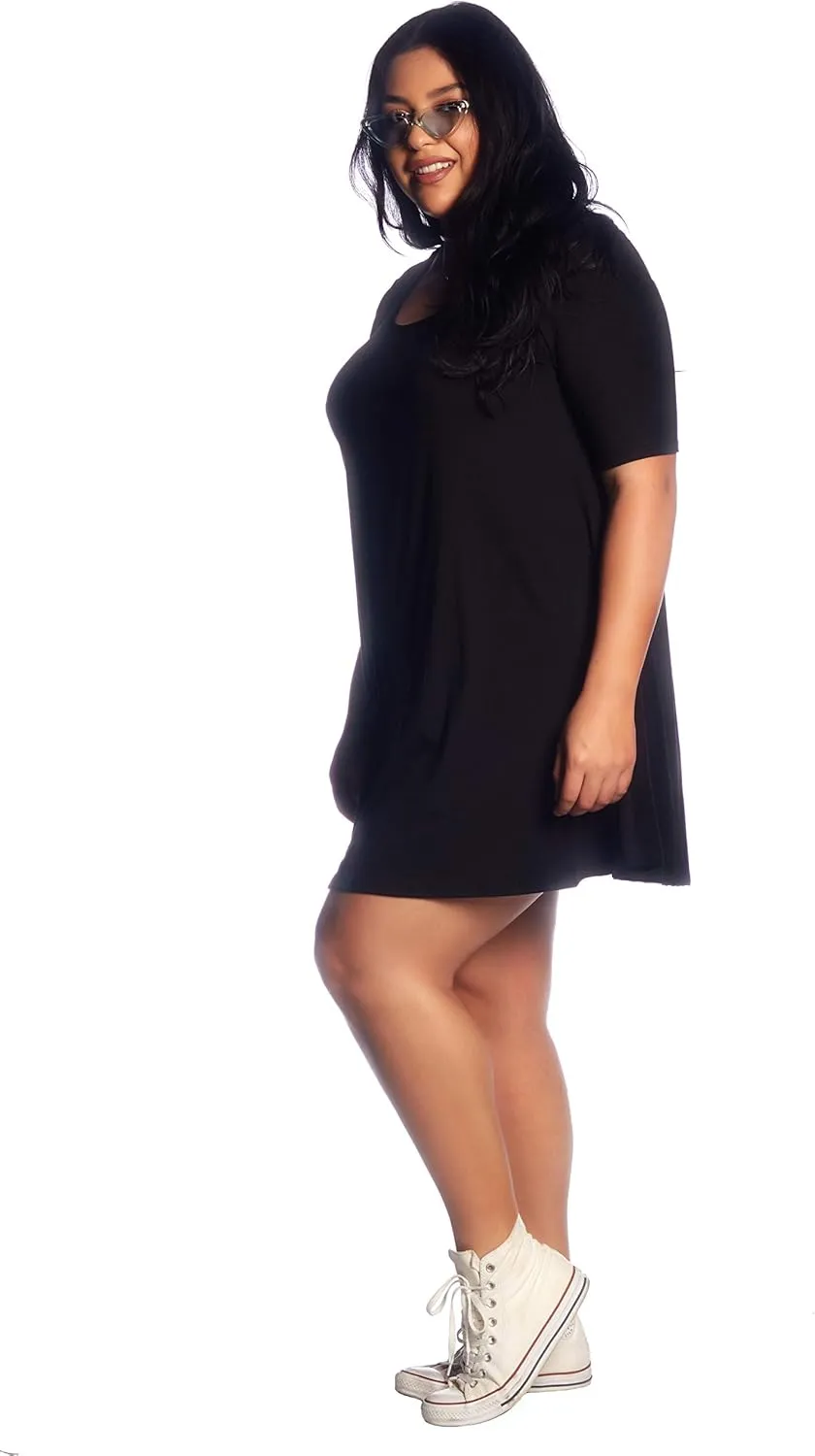 SWEETKIE Elbow Sleeve Trapeze Dress, Hits Mid Thigh with Three Quarter Sleeves