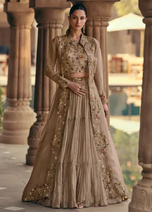 Tempting Beige Embroidered Designer Indo Western Dress